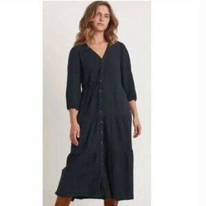 Marine Layer Willow Dress Double Cloth Midi Black NWT S